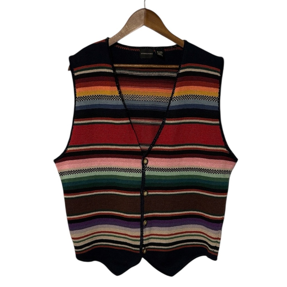 Vintage Structure Knit Button Vest Southwestern Aztec Stripes XL